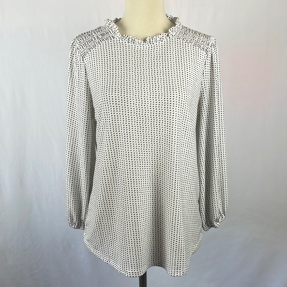 Adrianna Papell White with Black Polka Dot 3/4 Sleeve Blouse - Size Small - Picture 1 of 13